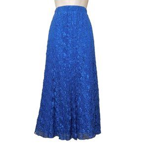 Peck & Peck Lace Skirt M Blue Long Lined Elastic Waist Stretch Polyester Blend